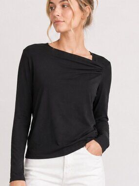 ANTHROPOLOGIE Sanctuary Black Asymmetrical Neck Long Sleeve Knit Top Sz M NWT